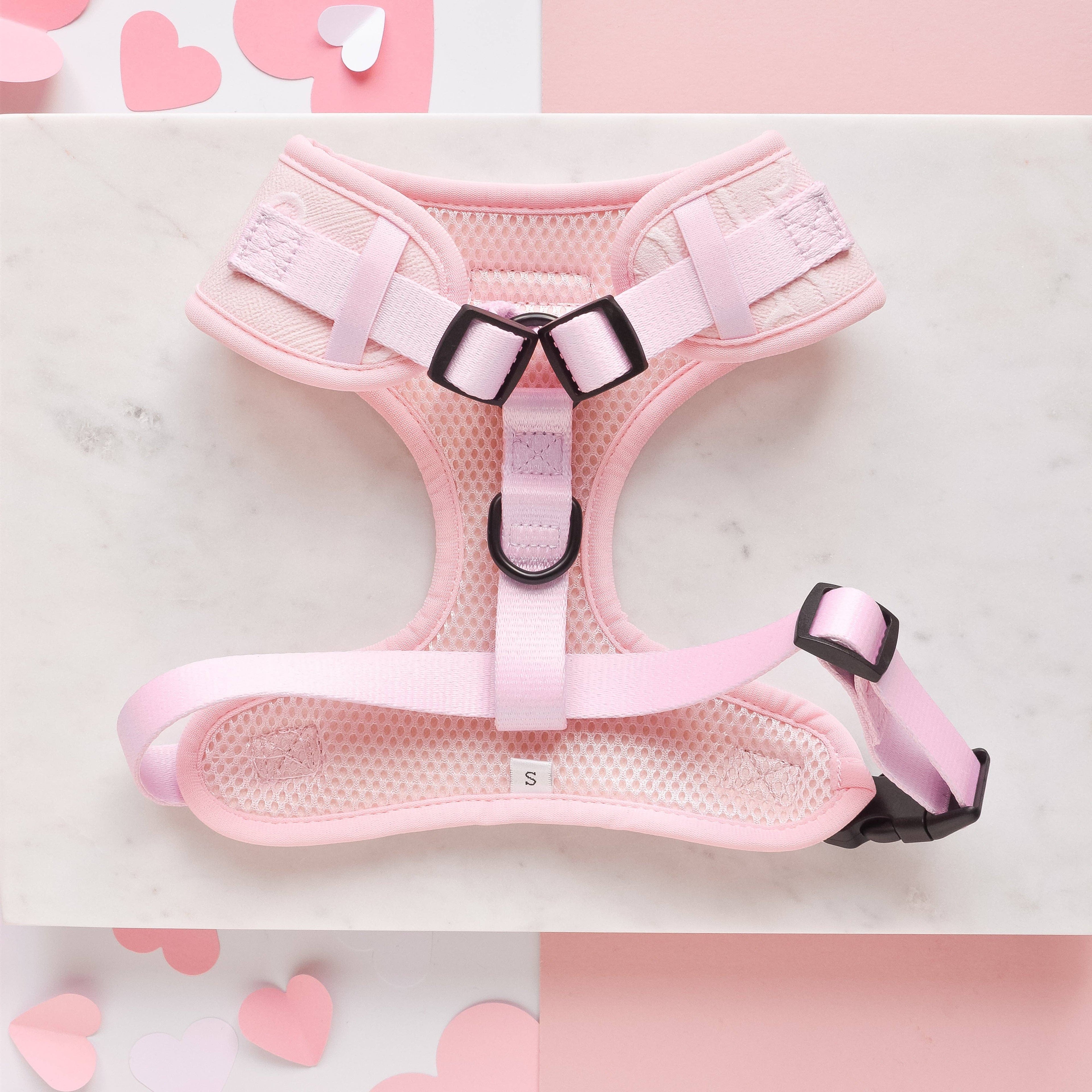 Luxe justerbar Hundesele - Baby Pink Heart