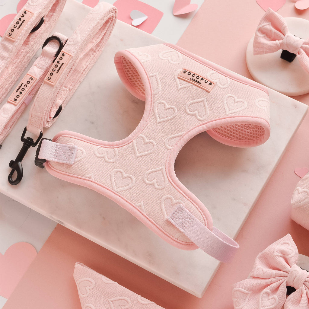 Luxe justerbar Hundesele - Baby Pink Heart